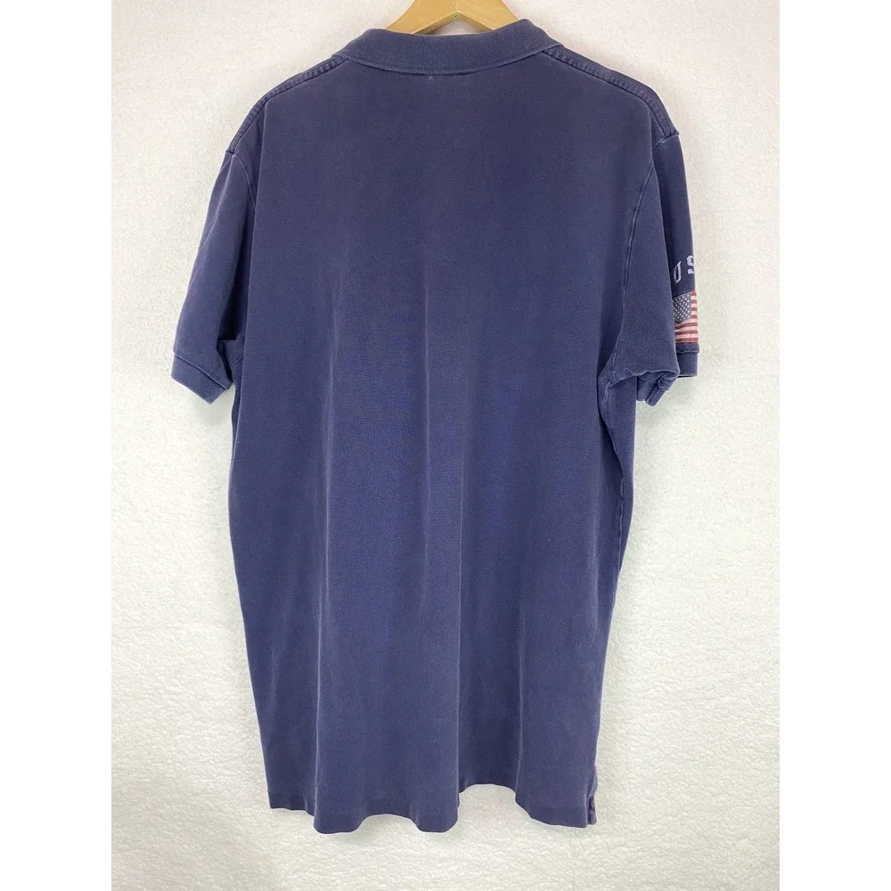Polo Ralph Lauren Polo Shirt Mens XL Navy Blue Cotton Big RedPony Rugby USA Flag